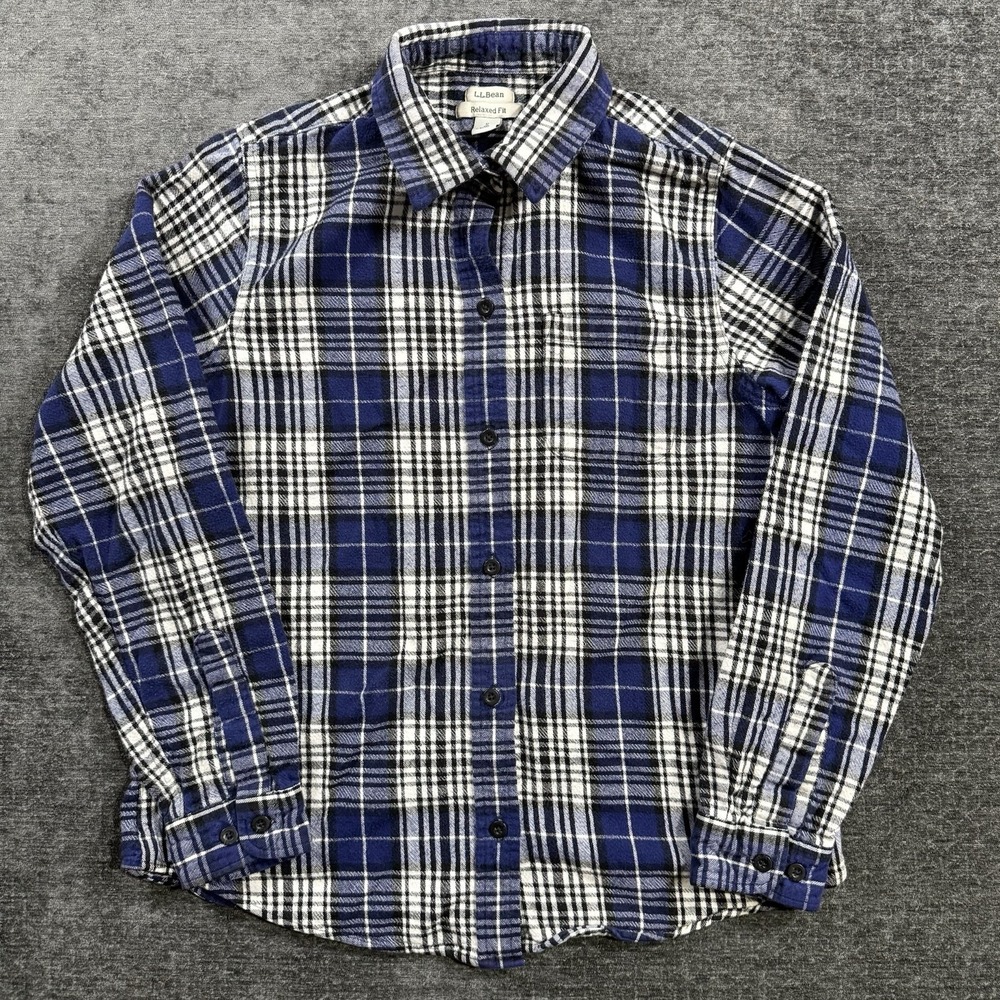 LL Bean Shirt Men's Size Small Blue White‎ Plaid Flannel Button Down Relaxed Fit